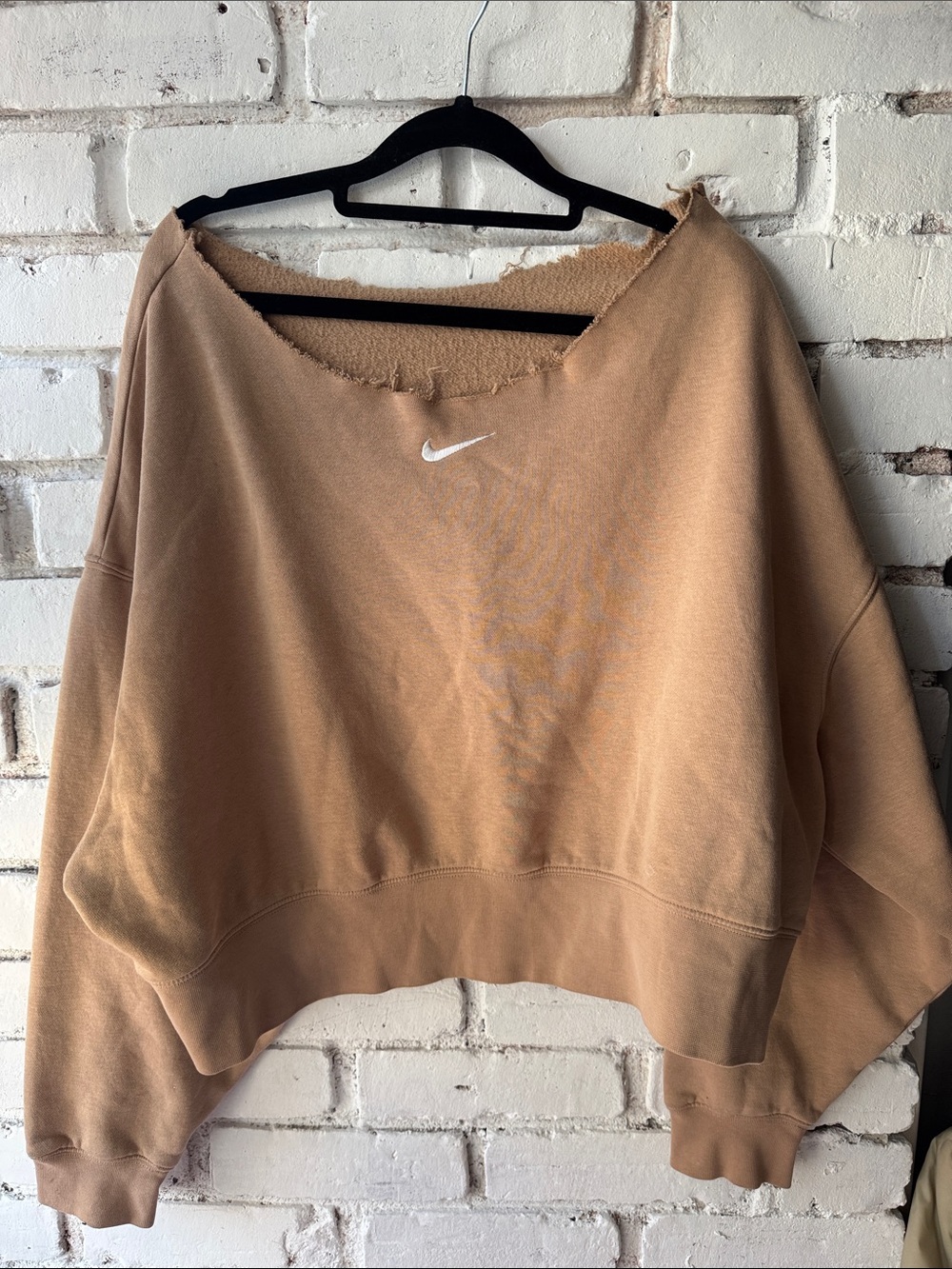 Nike Cropped Sweatshirt in Camel with White Swoosh